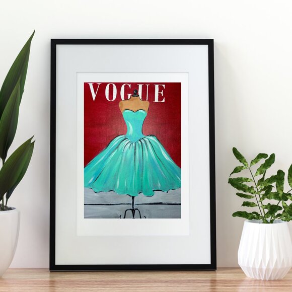 Hand Crafted Other - Original Acrylic Painting  Vogue Cover Fashion Art, Retro Fashion Wall Décor,